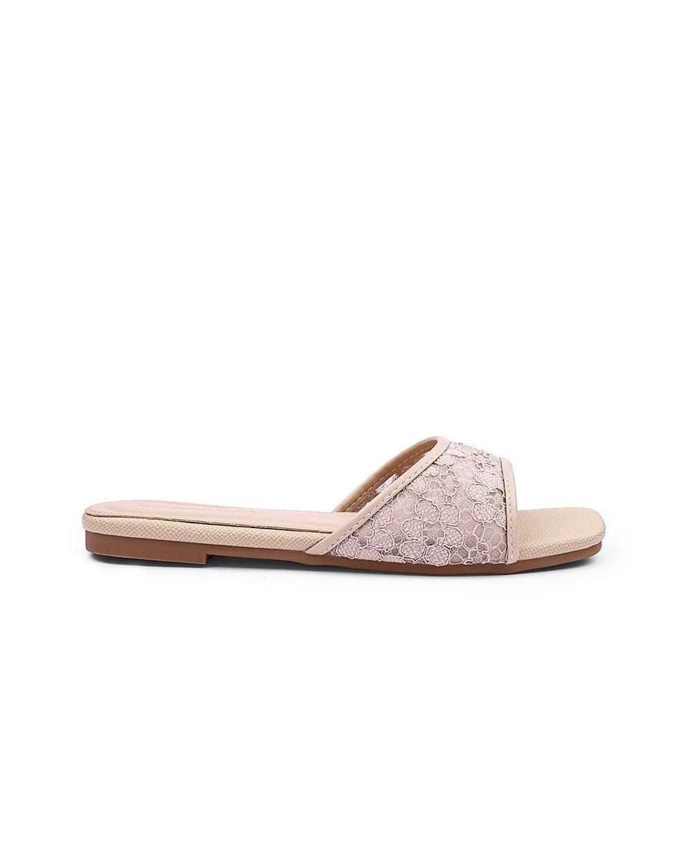 Elegant Beige Mesh Slip-On Sandals for Women - Image 1
