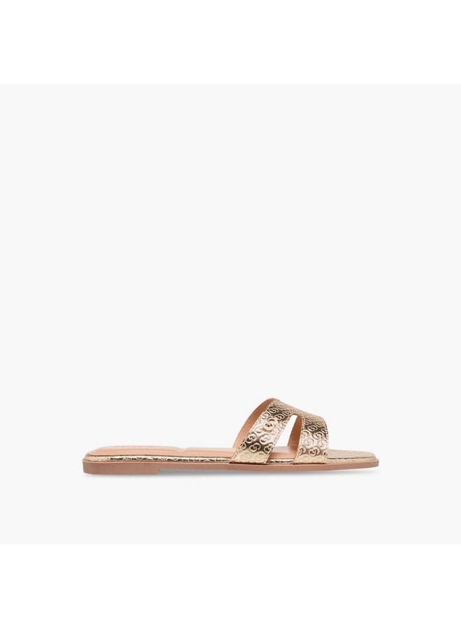Ja L12716Q M Monogram Embossed Gold Slides for Women - Image 1