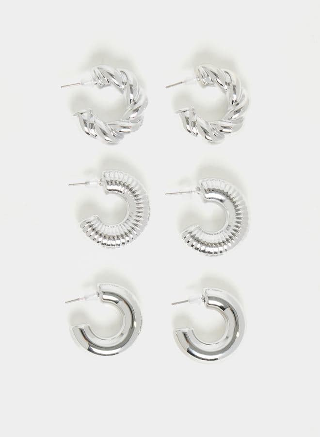 Styli Trio Textured Hoop Earrings - Elegance for Every Occasion - Image 1