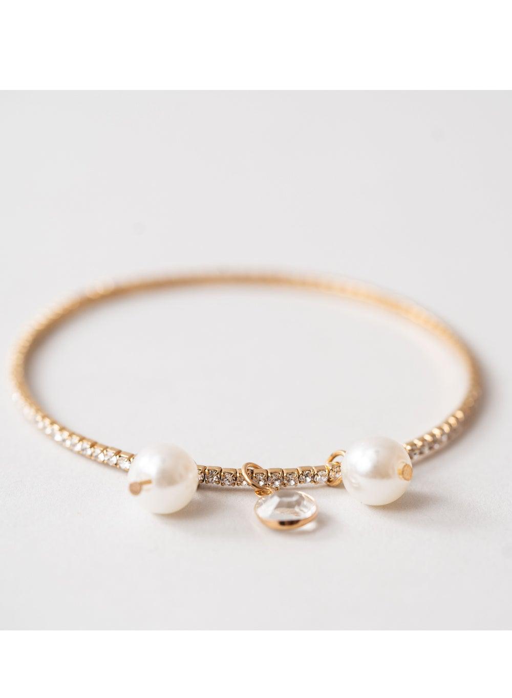 AMICA Rose Gold-Tone Charm Bangle with Pave Rhinestones - Image 1