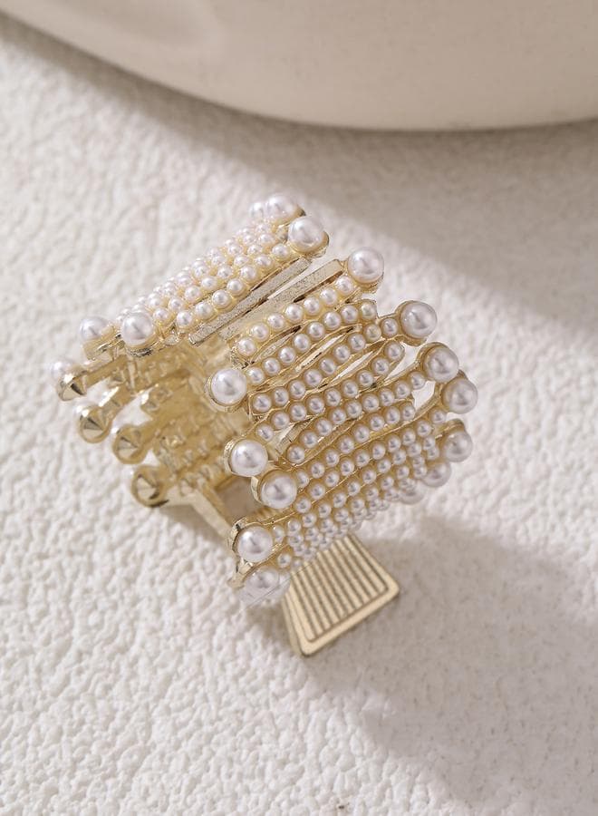 Take Two Faux Pearl Embellished Gold Claw Clip - Image 1