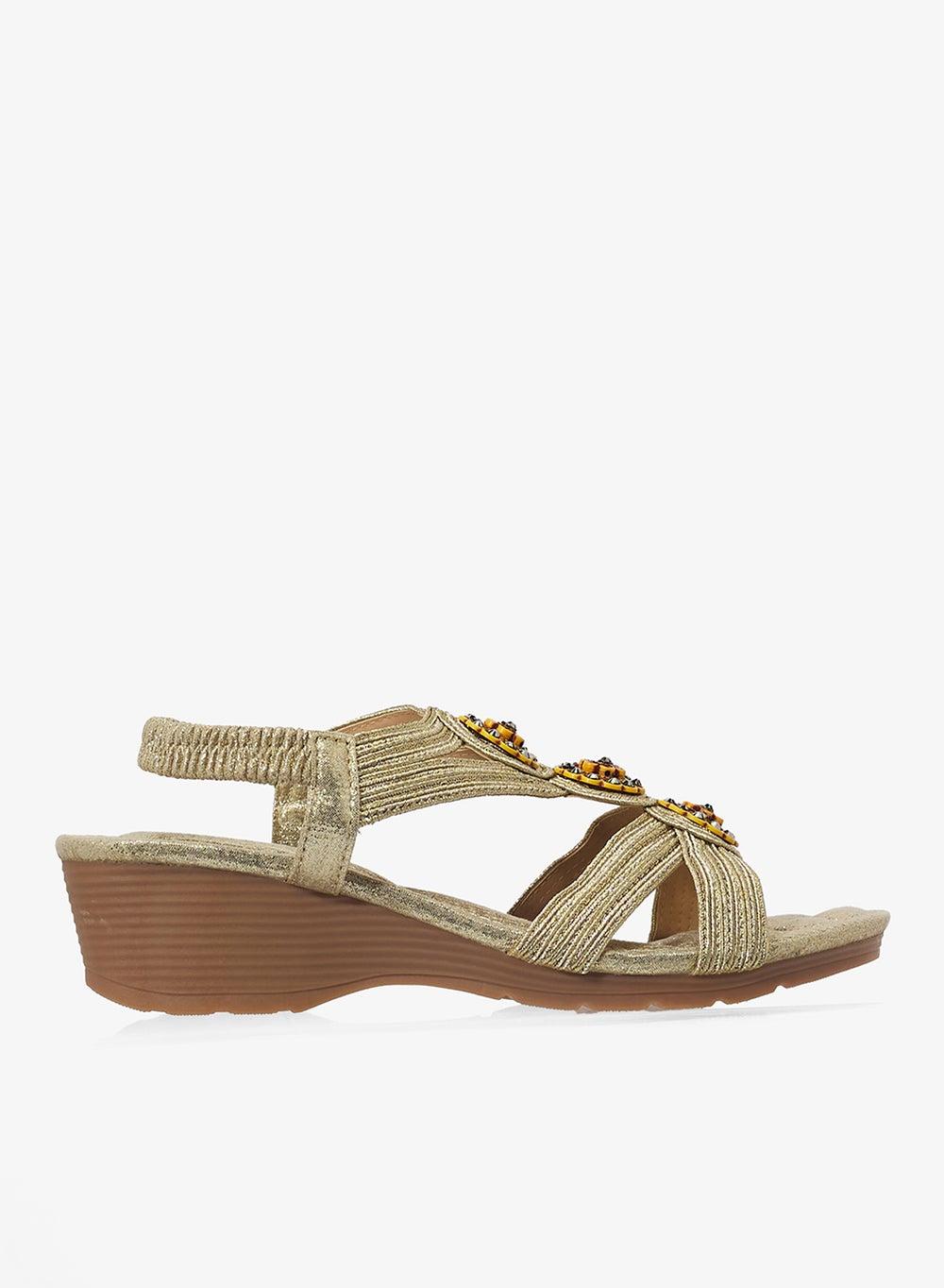 Cream Wedge Heeled Sandals - Style No: Xz256089 - Image 1