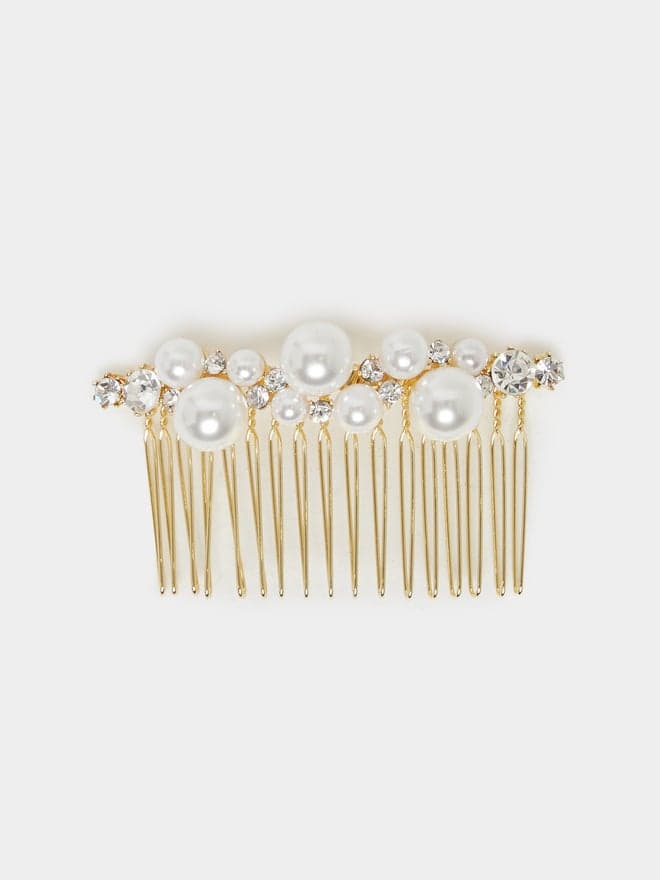 Elegant White Faux Pearl Embellished Hair Clip - Image 1
