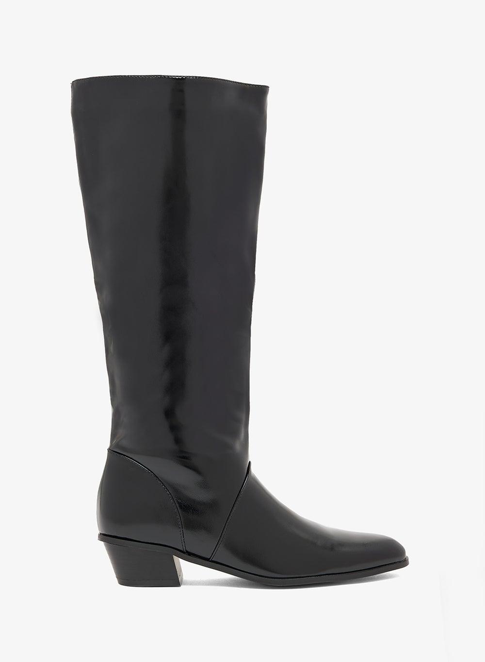Reeona Knee Boots in Sleek Black PU - Style No: Reeona - Image 1
