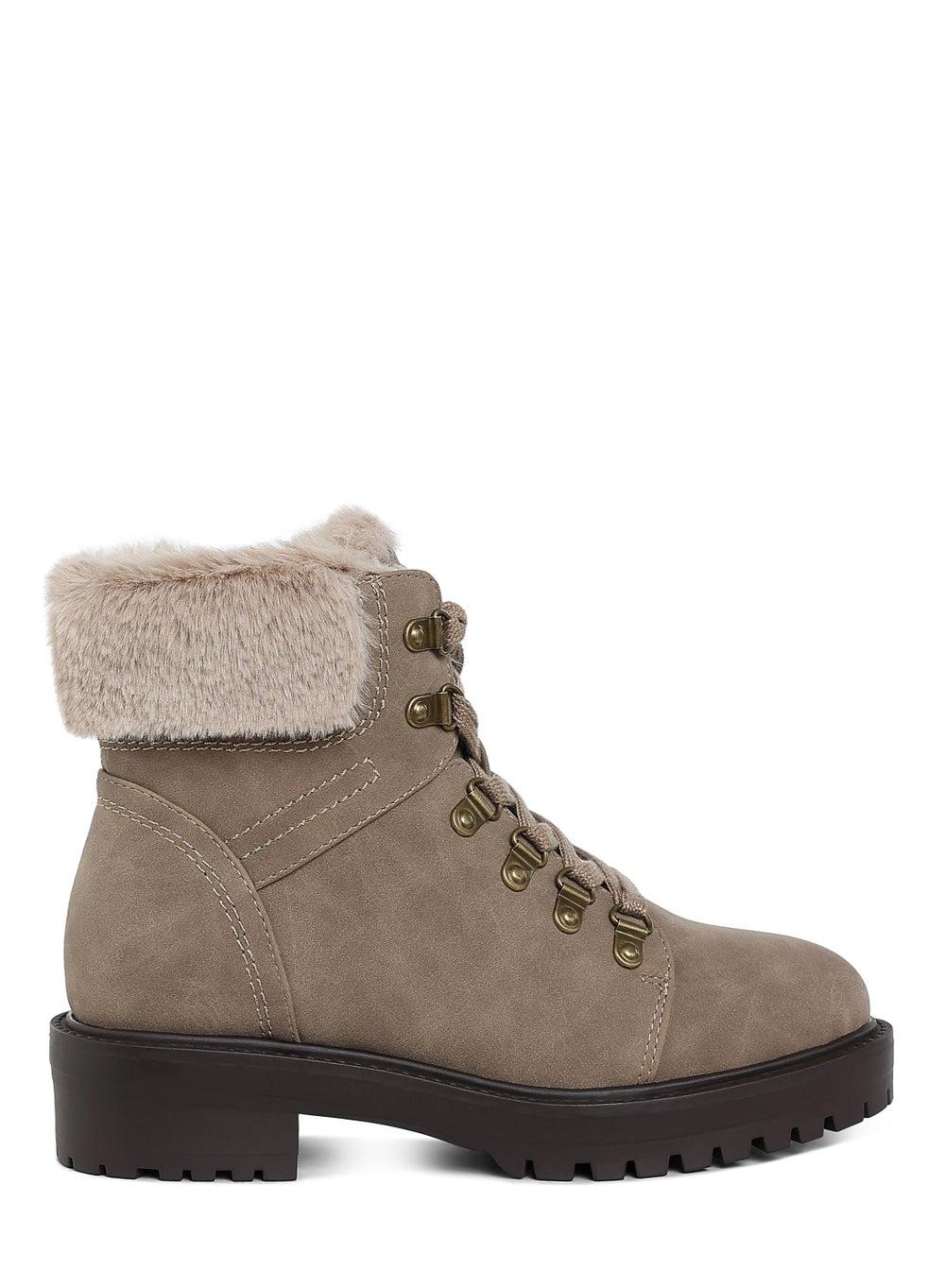 Taupe Sh5178 Faux Fur Collar Ankle Boots for Stylish Comfort - Image 1