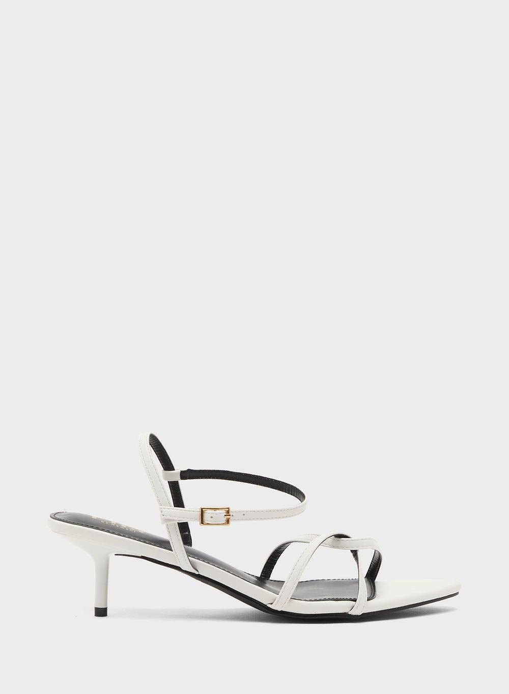 Chic Mid Stiletto Heel Sandals in Crisp White PU - Image 1
