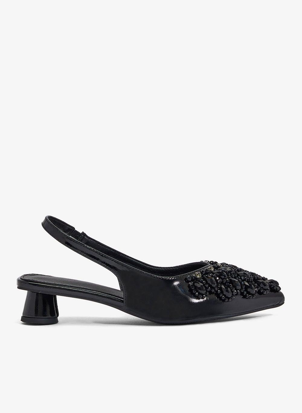 Xz256029 Black Mid Heel Pumps with Embellished Detail - Image 1