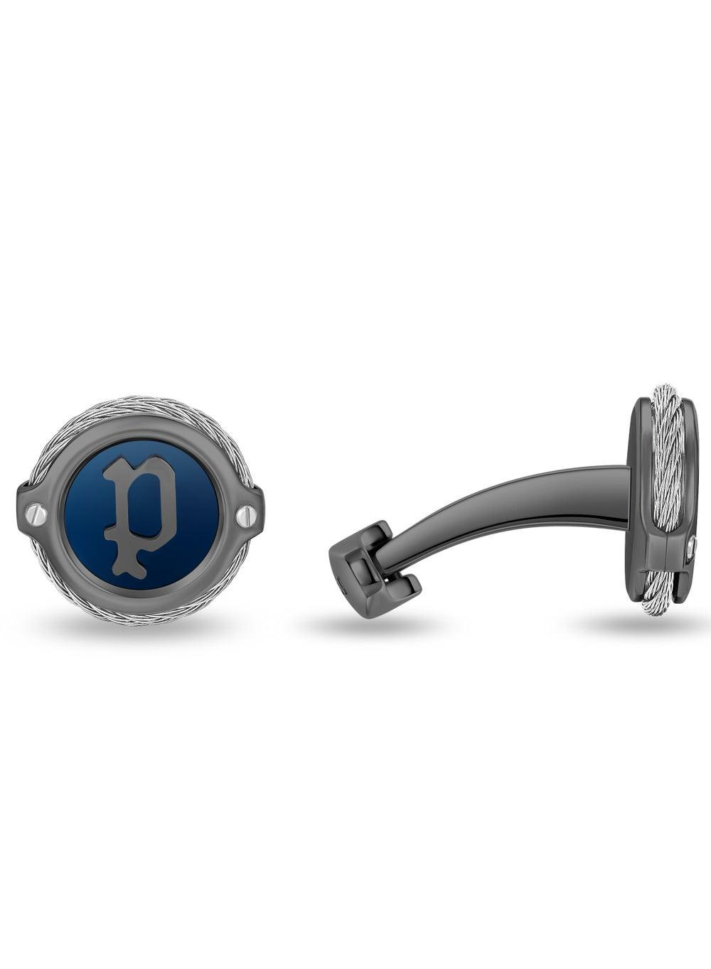 POLICE Wiregrip Stainless Steel Cufflinks - Grey and Blue - Image 1