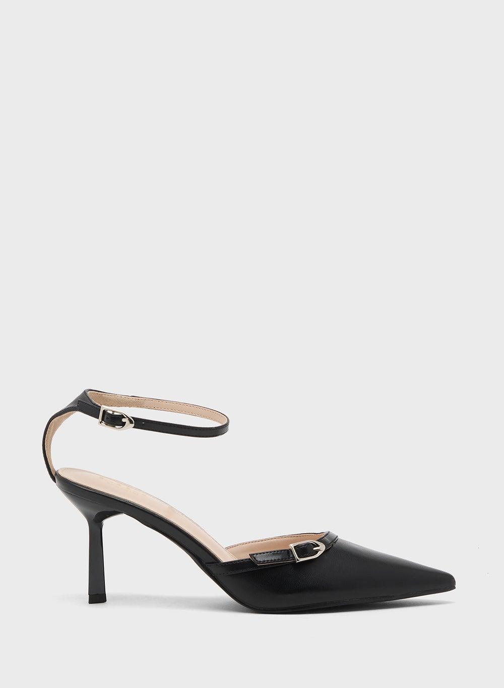 Elegant Ankle Strap High Heel Pump in Sleek Black - Image 1