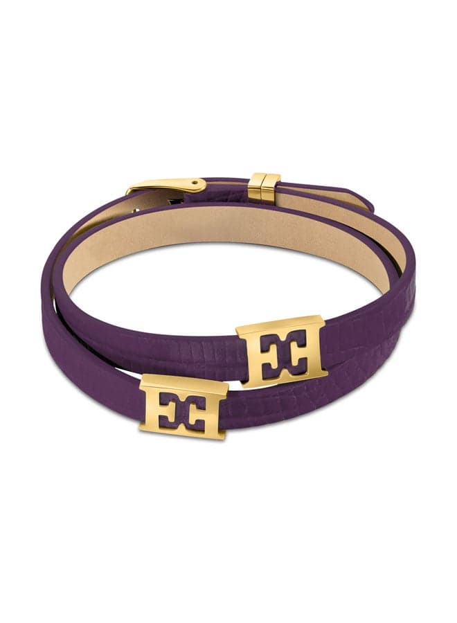 ESCADA Scarlett Purple Leather Bracelet with Gold Logo Charm - Image 1