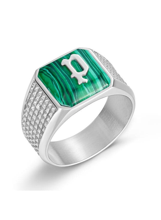 POLICE 62 Geometric Onyx Ring - Malachite Green Elegance - Image 1