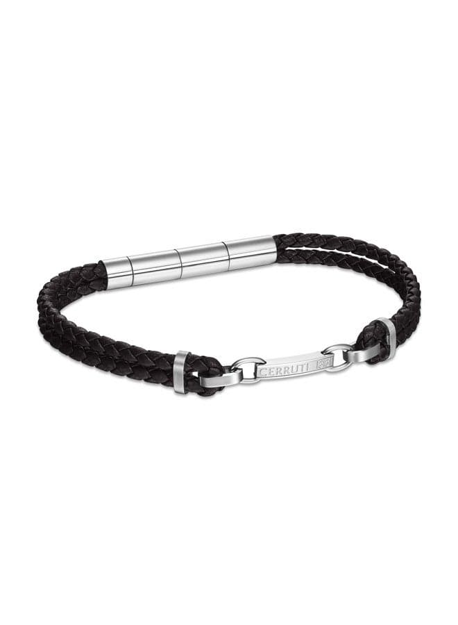 CERRUTI 1881 Sandro Men's Black Leather and Stainless Steel Bracelet - Image 1