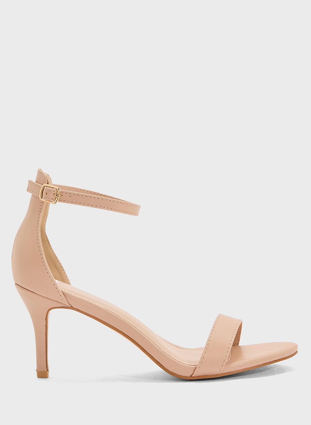 F12108Um1 Elegant Beige Mid Heel Ankle Strap Sandal - Image 1