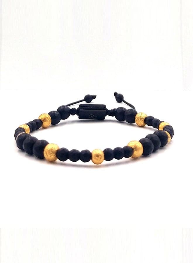 CHRYSOSTOMOS Black Onyx & Golden Elements Men's Bracelet - Image 1