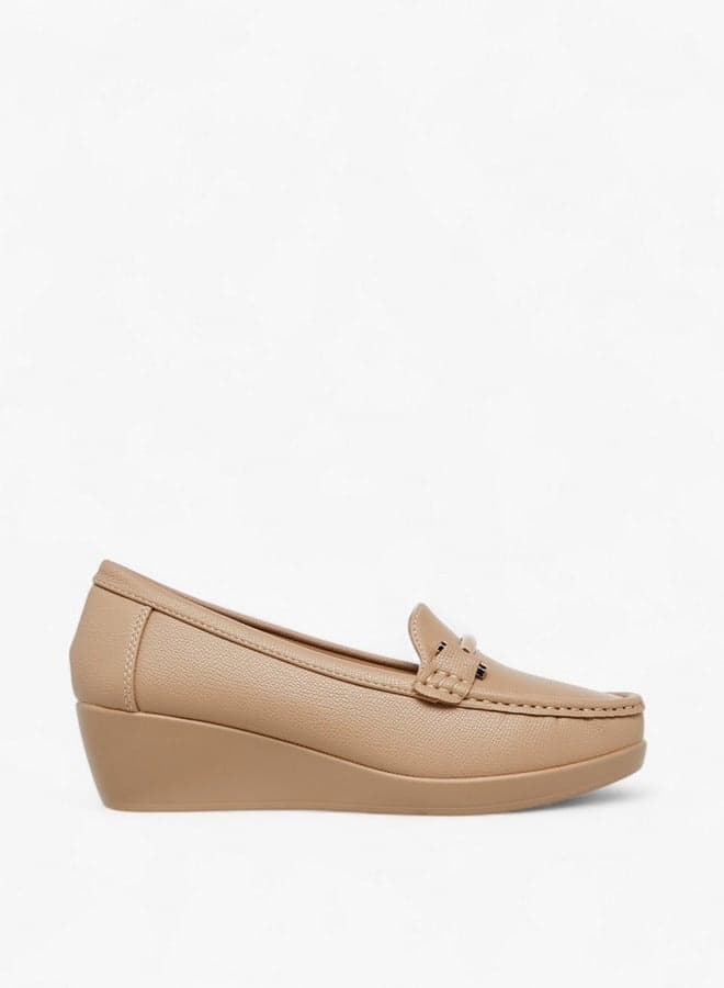 Elevated Elegance Taupe Loafers LC202462 1 with Wedge Heels - Image 1