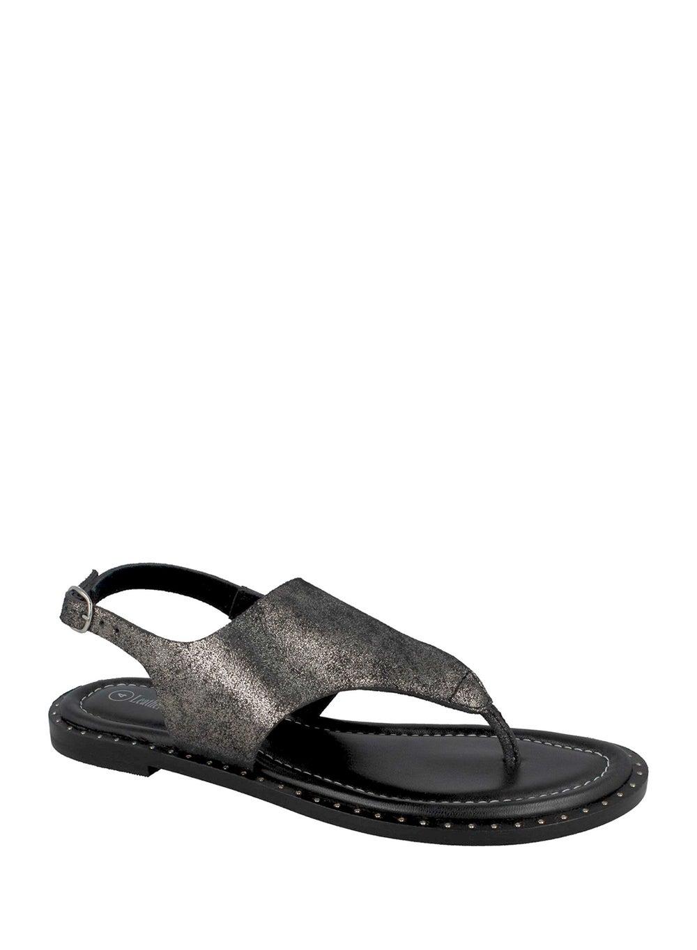 F00201Vl1 Chic Black Thong Slingback Flat Sandals - Image 1