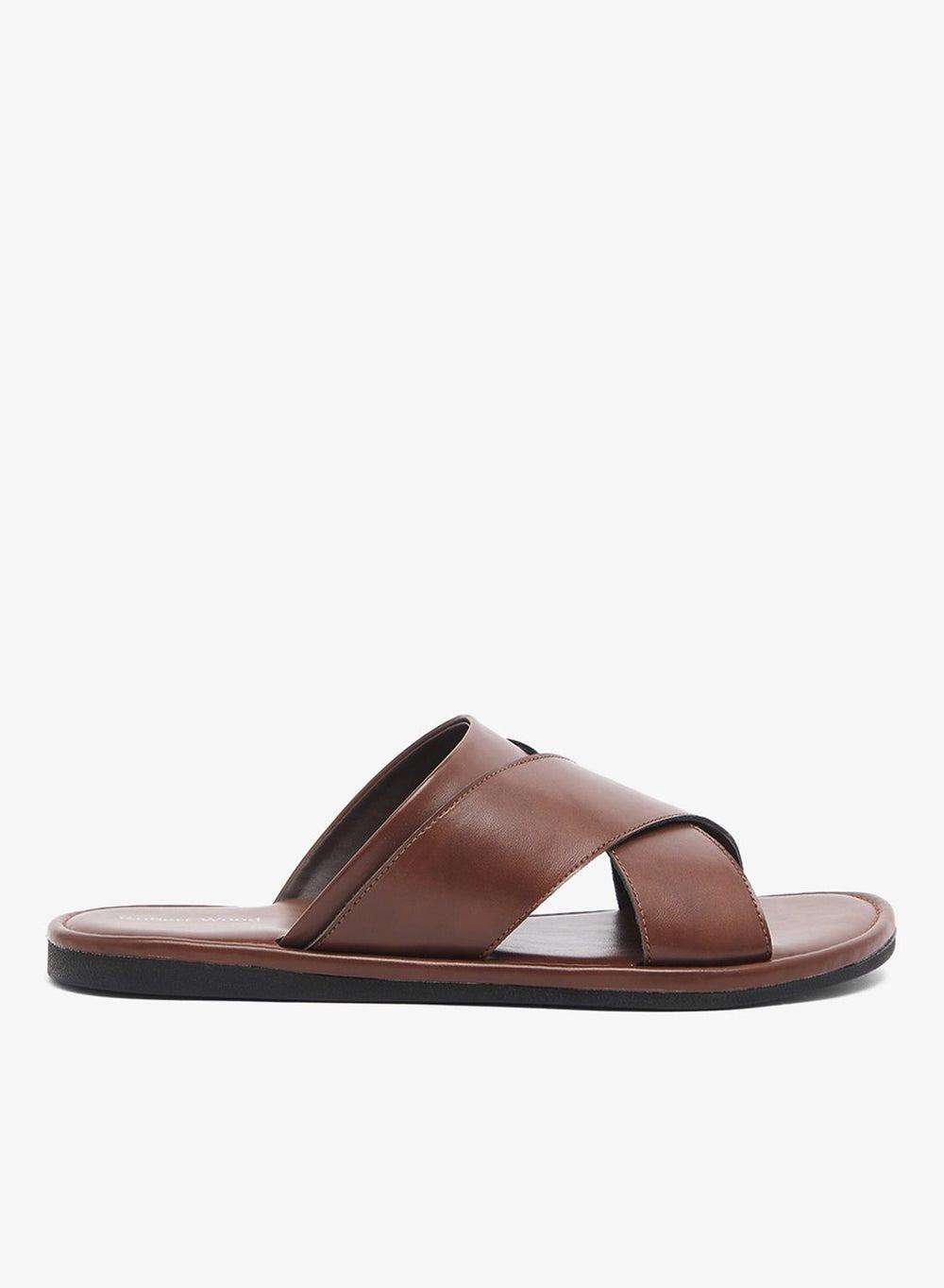 Mk Cl83 Elegant Tan Cross Strap Sandals for Men - Image 1