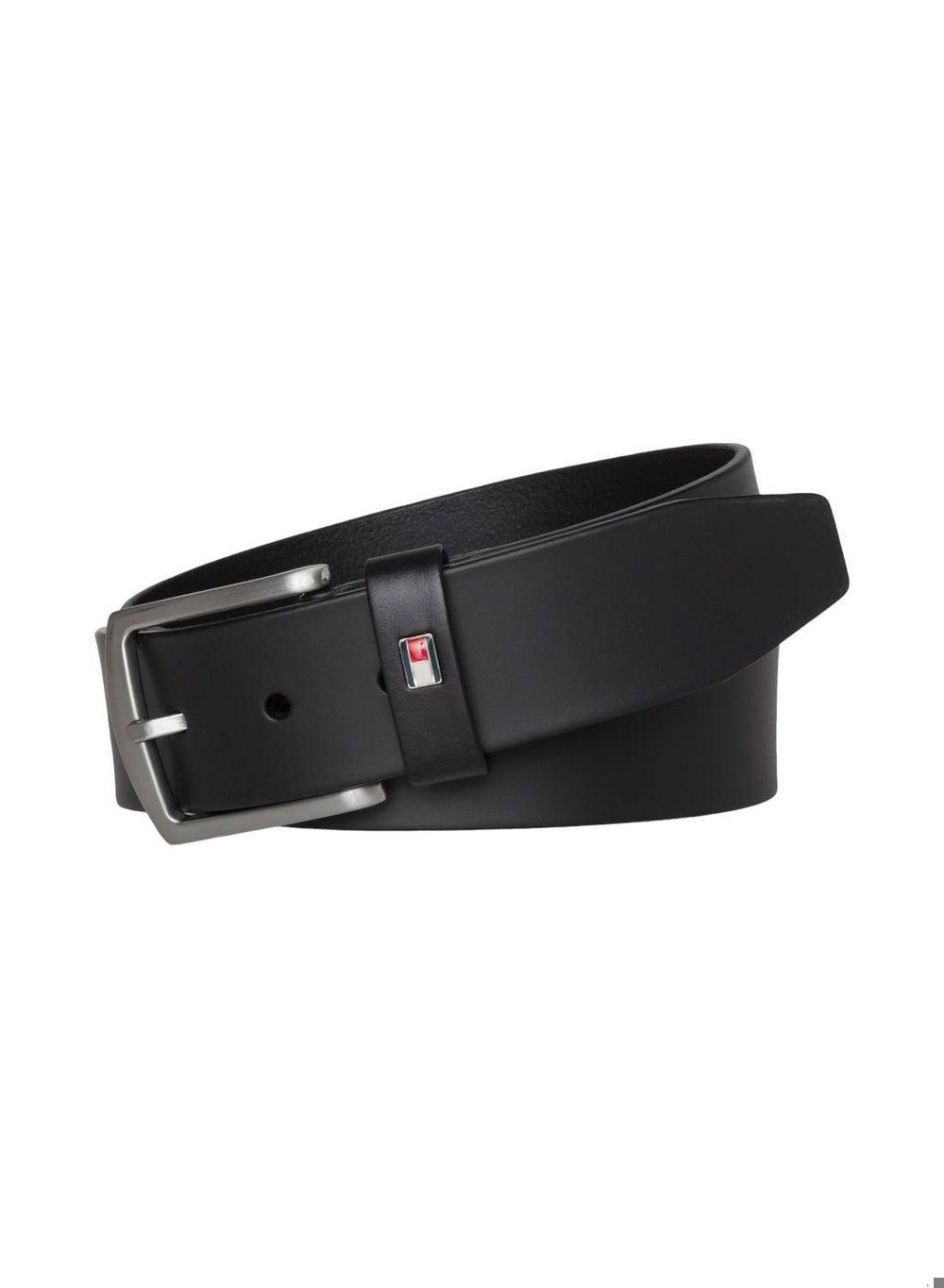 TOMMY HILFIGER Denton Black Leather Belt with Flag Logo - Image 1