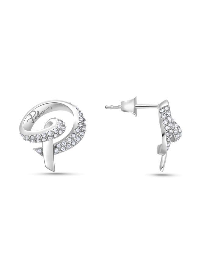 POLICE Silver Flake 'P' Logo Earrings for Women - Image 1