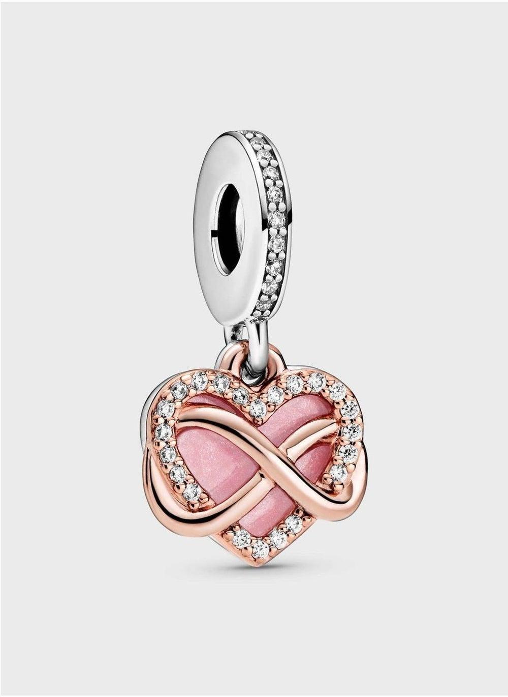 PANDORA Sparkling Infinity Heart Dangle Charm - Rose Gold Plated - Image 1