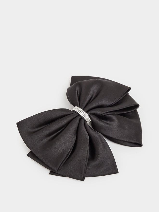 Elegant Styli Black Embellished Ribbon Hair Clip - Image 1