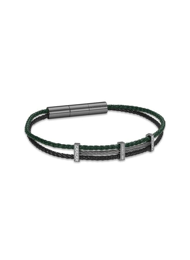 CERRUTI 1881 Vittorio Leather Bracelet - Grey-Black and Olive Green - Image 1