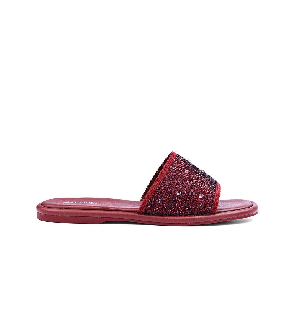 Elegant Maroon Flat Sandals with Wide Straps for Women - Image 1
