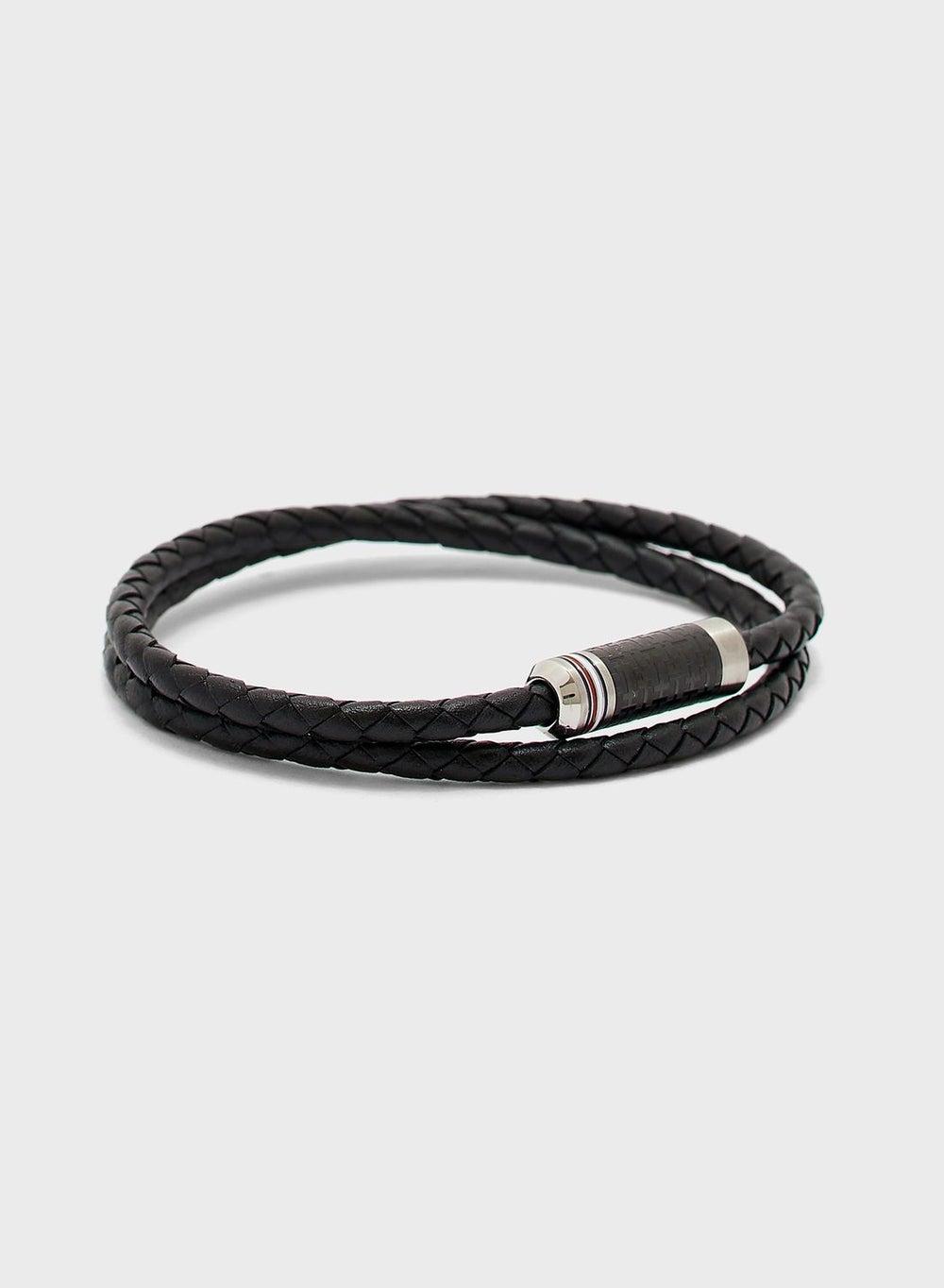TOMMY HILFIGER Men's Braided Leather Wrap Bracelet - Image 1