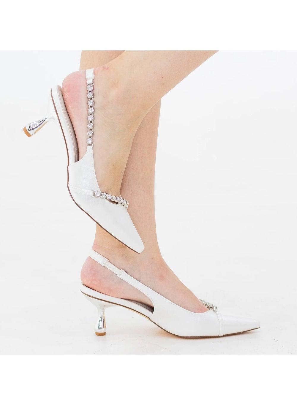 Amana White Slingback Pumps with Dazzling Diamond Trims - Image 1