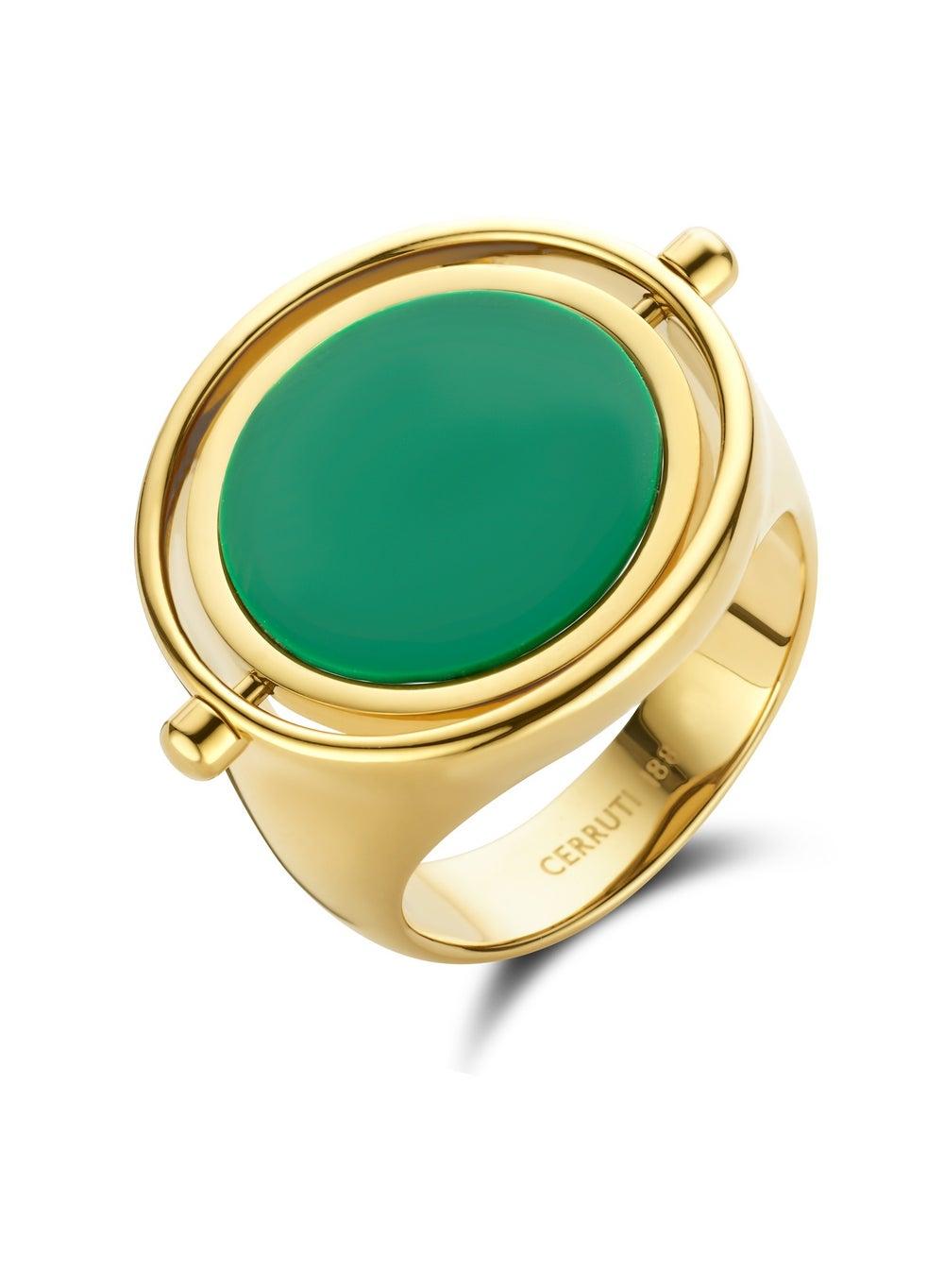 CERRUTI 1881 Gold-3 Medalion Luxe Green Onyx Ring - Image 1