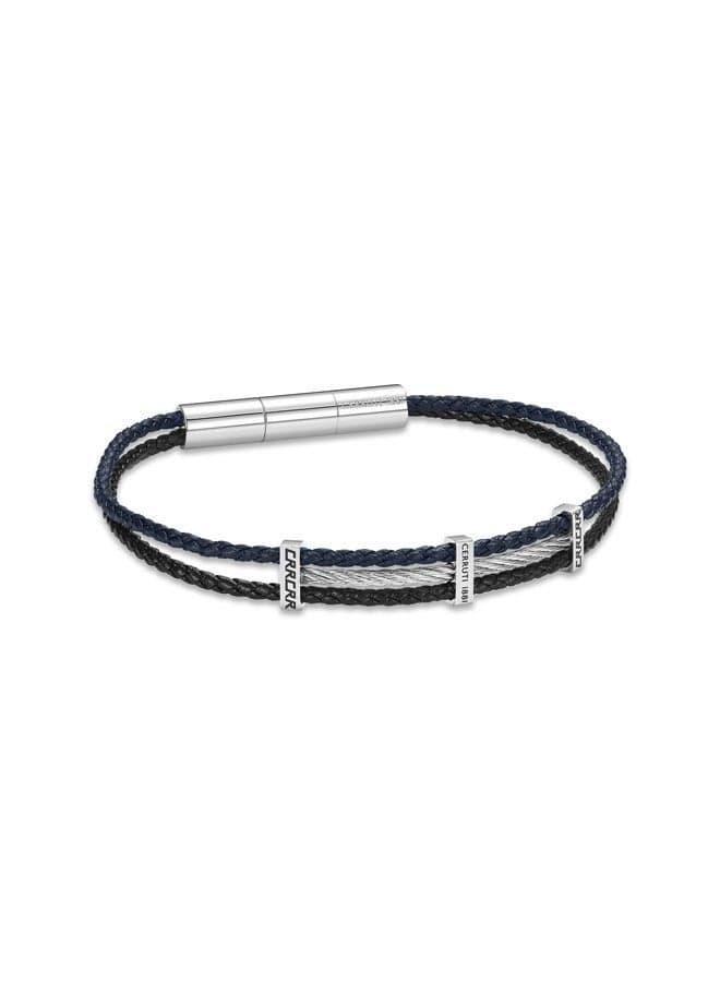 CERRUTI 1881 Vittorio Silver & Navy Blue Leather Men's Bracelet - Image 1