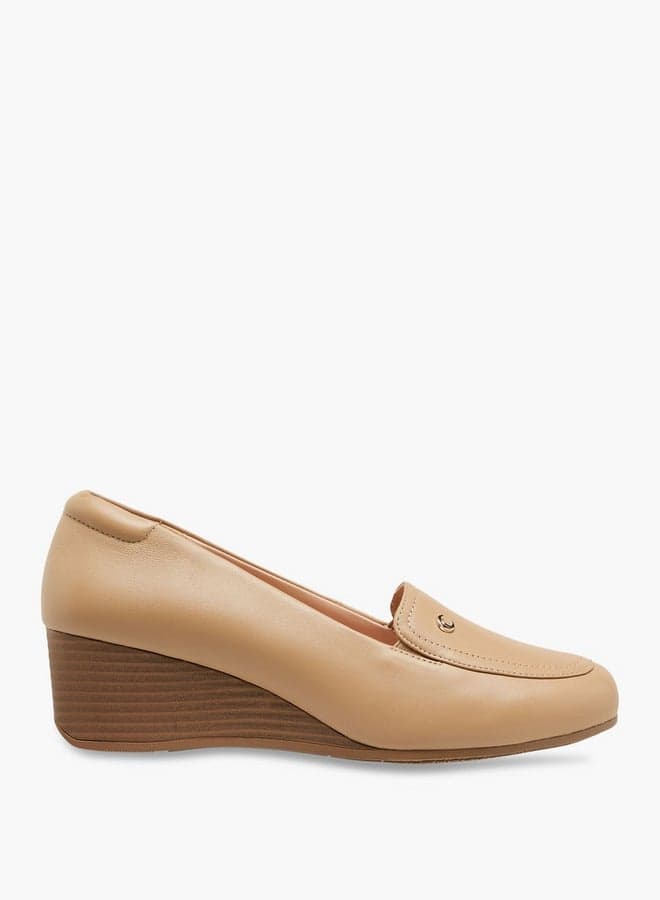 Elegant Taupe Solid Wedge Heel Loafers - Ds T83235 4 - Image 1