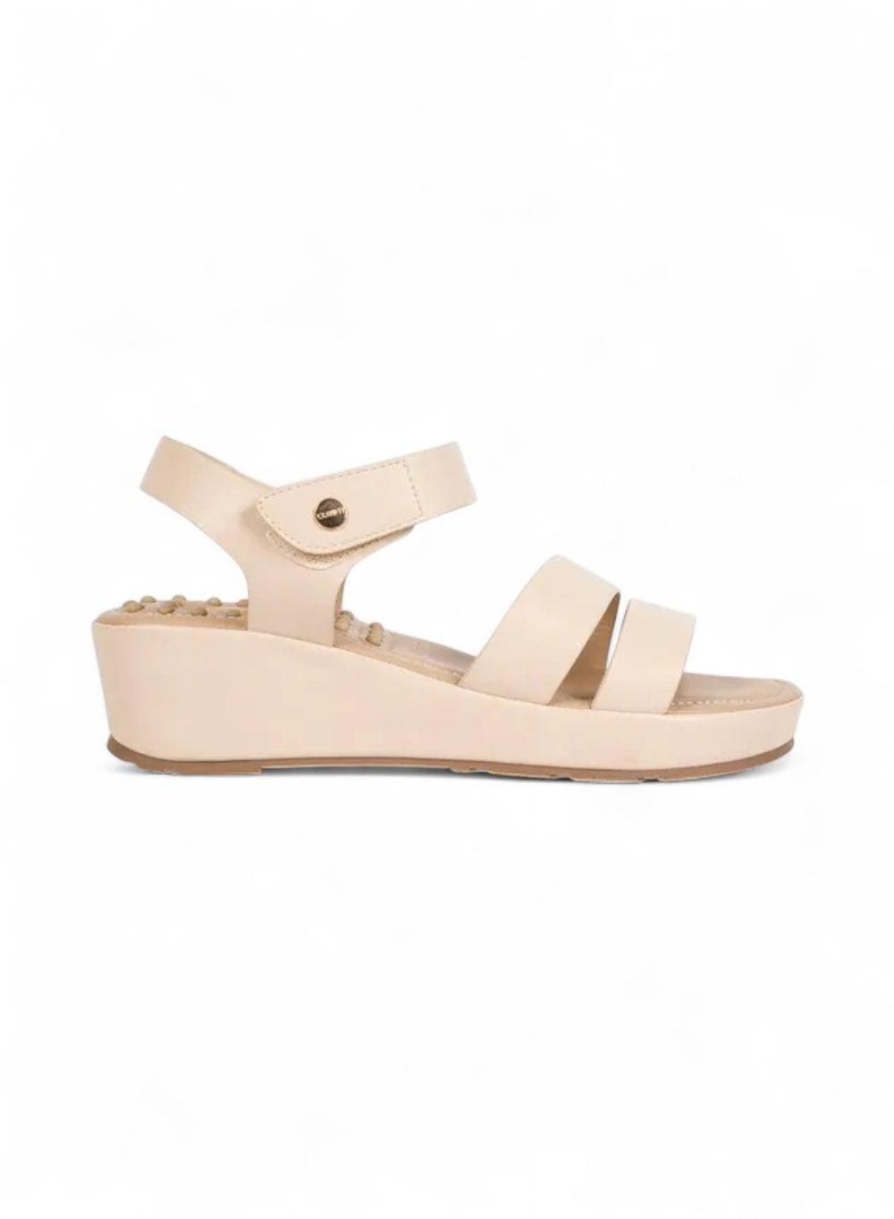Comfit Wellness Bata Wedge Sandals - Chic Beige Elegance - Image 1