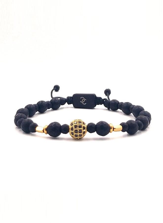 CHRYSOSTOMOS Black Onyx & Golden Centerpiece Men's Bracelet - Image 1