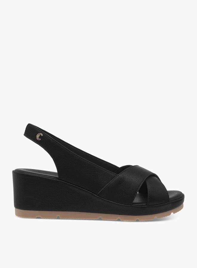 Elegant Textured Wedge Slingback Sandals 390161 A1Black - Image 1