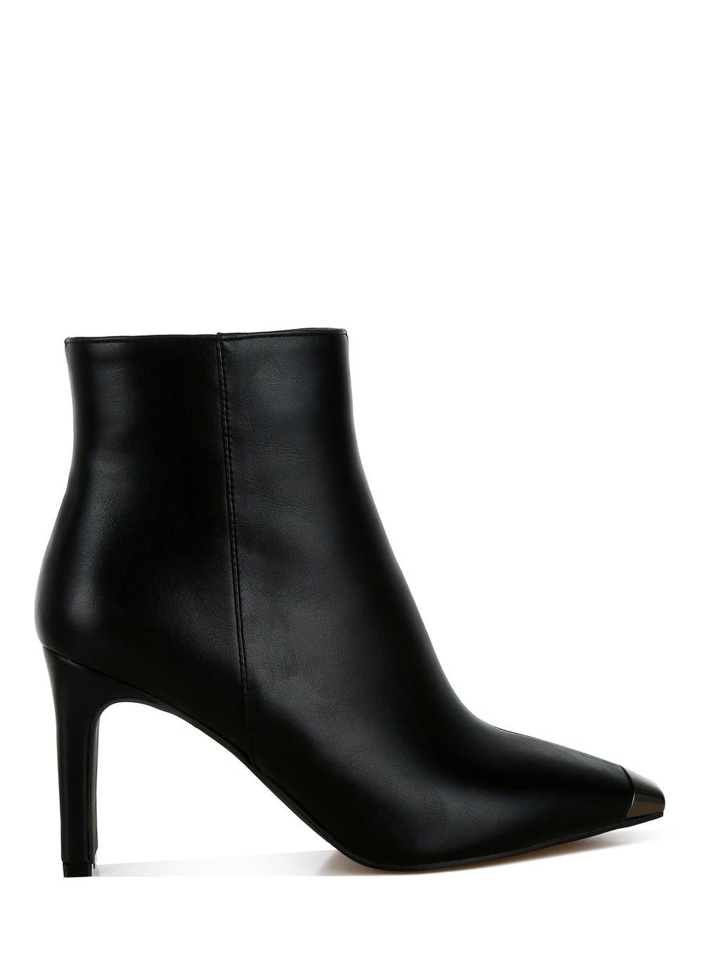 Sh5238 Black Metallic Cap Toe Ankle Boots - Image 1