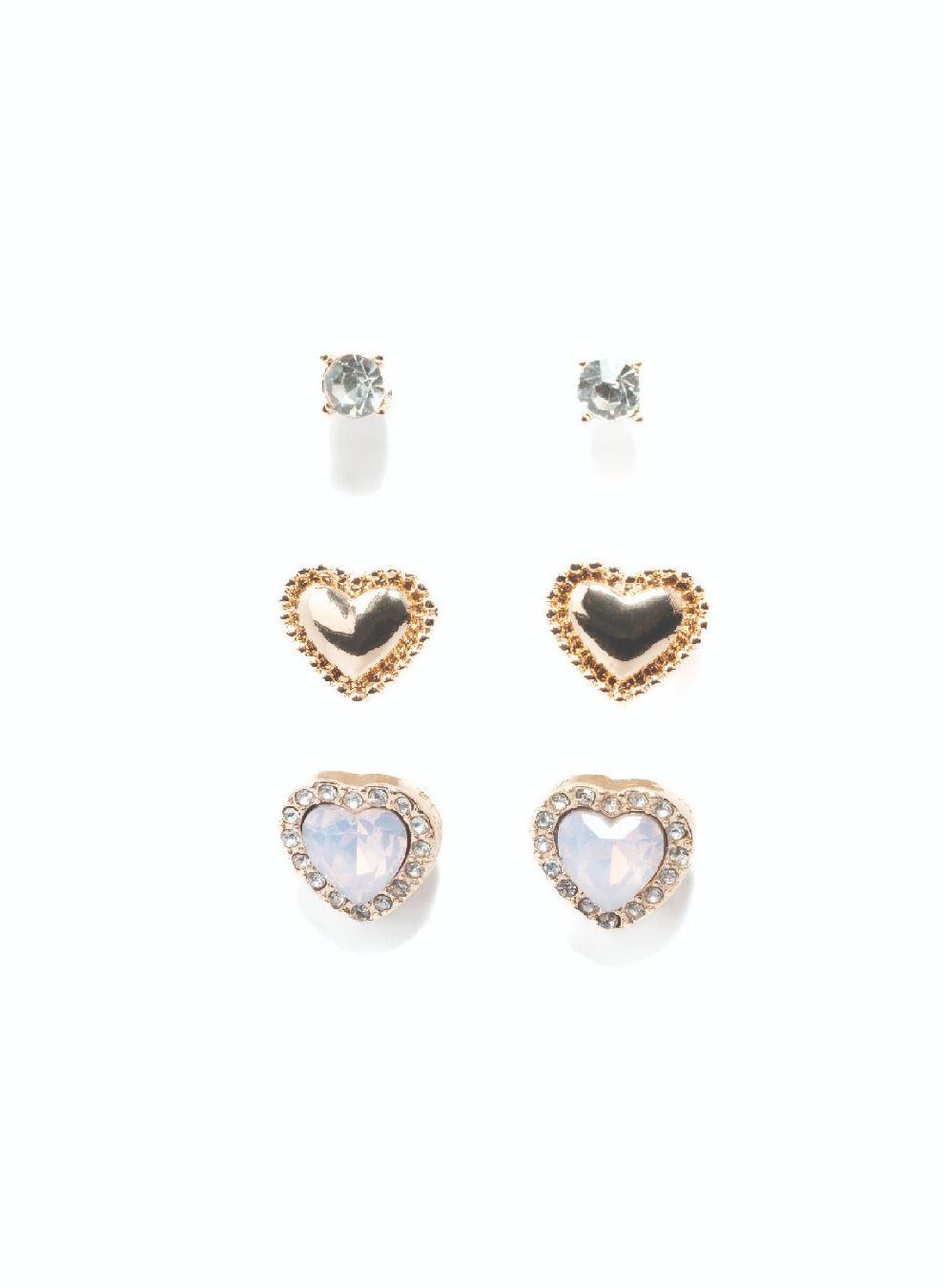 AMICA Embellished Heart Earrings Trio - Image 1