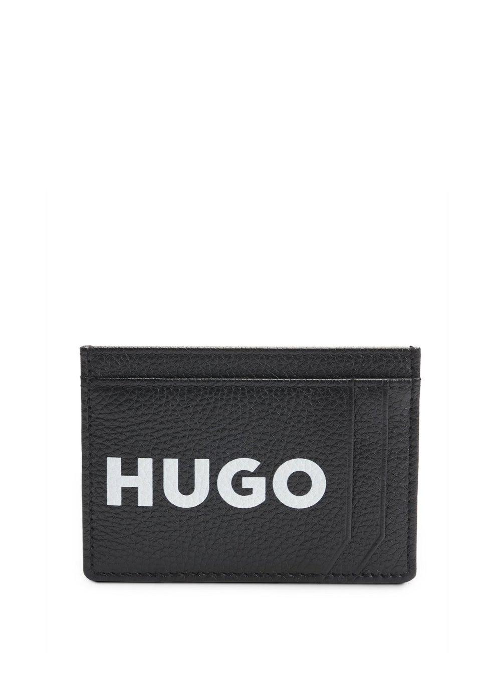 HUGO Grained Leather Men's Card Holder with Contrast Logo - Image 1