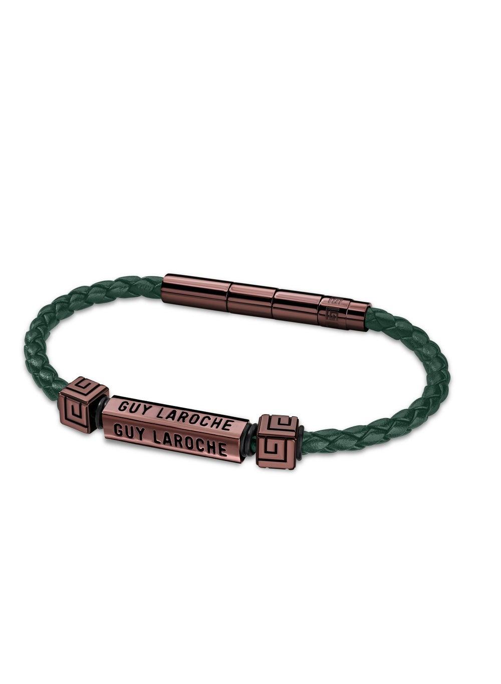 Guy Laroche Jean Men's Green Leather & Stainless Steel Bracelet - Image 1