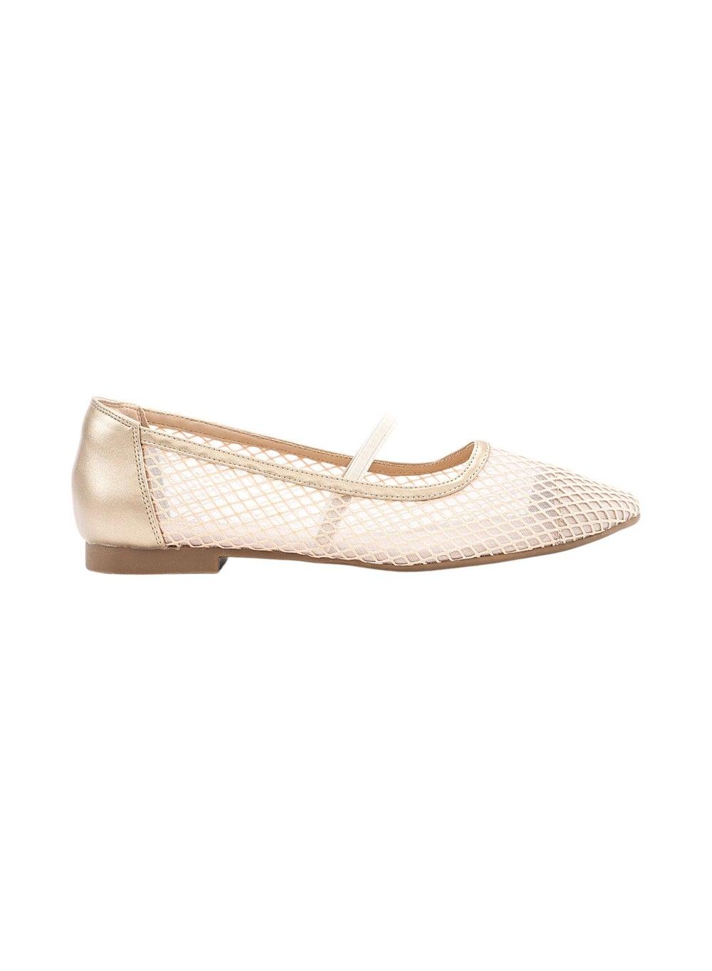 Elegant Gold Bata Mesh Strap Ballerinas - Image 1