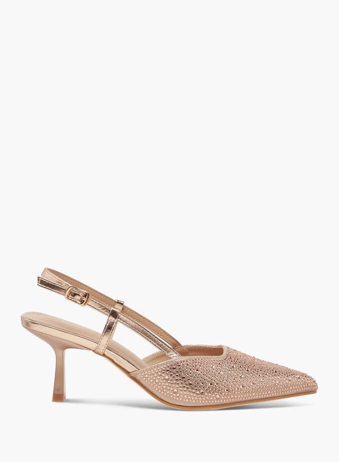 Elegant Sx6880A 1Pink Embellished Slingback Flared Heels - Image 1