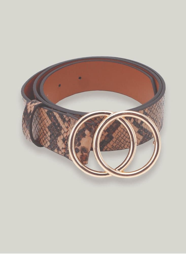 AMICA Tan Brown Animal Print Belt with Double Ring Buckle - Image 1
