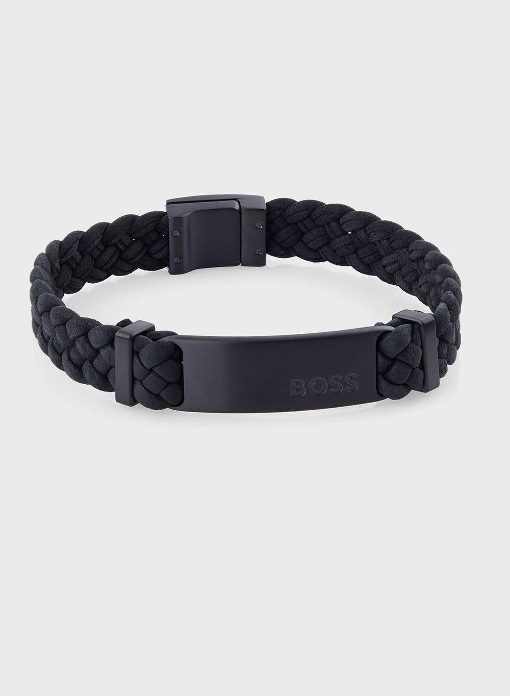 BOSS Dyvan Men’s Blue Suede & Silver-Tone Bracelet - Image 1