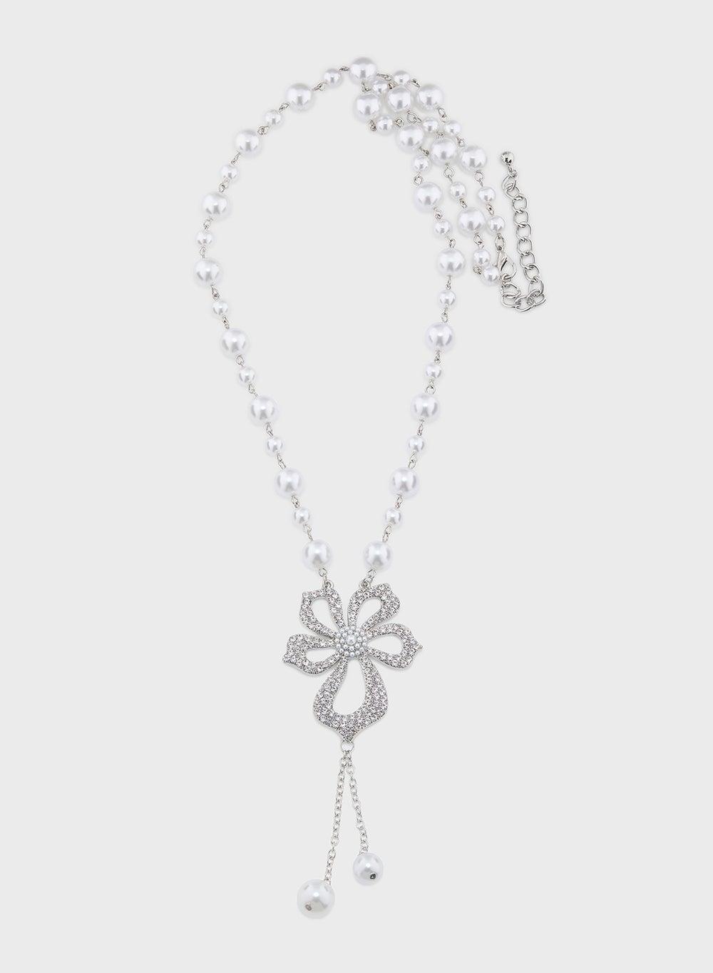 Khizana Elegant Pearl and Diamante Layered Necklace - Image 1