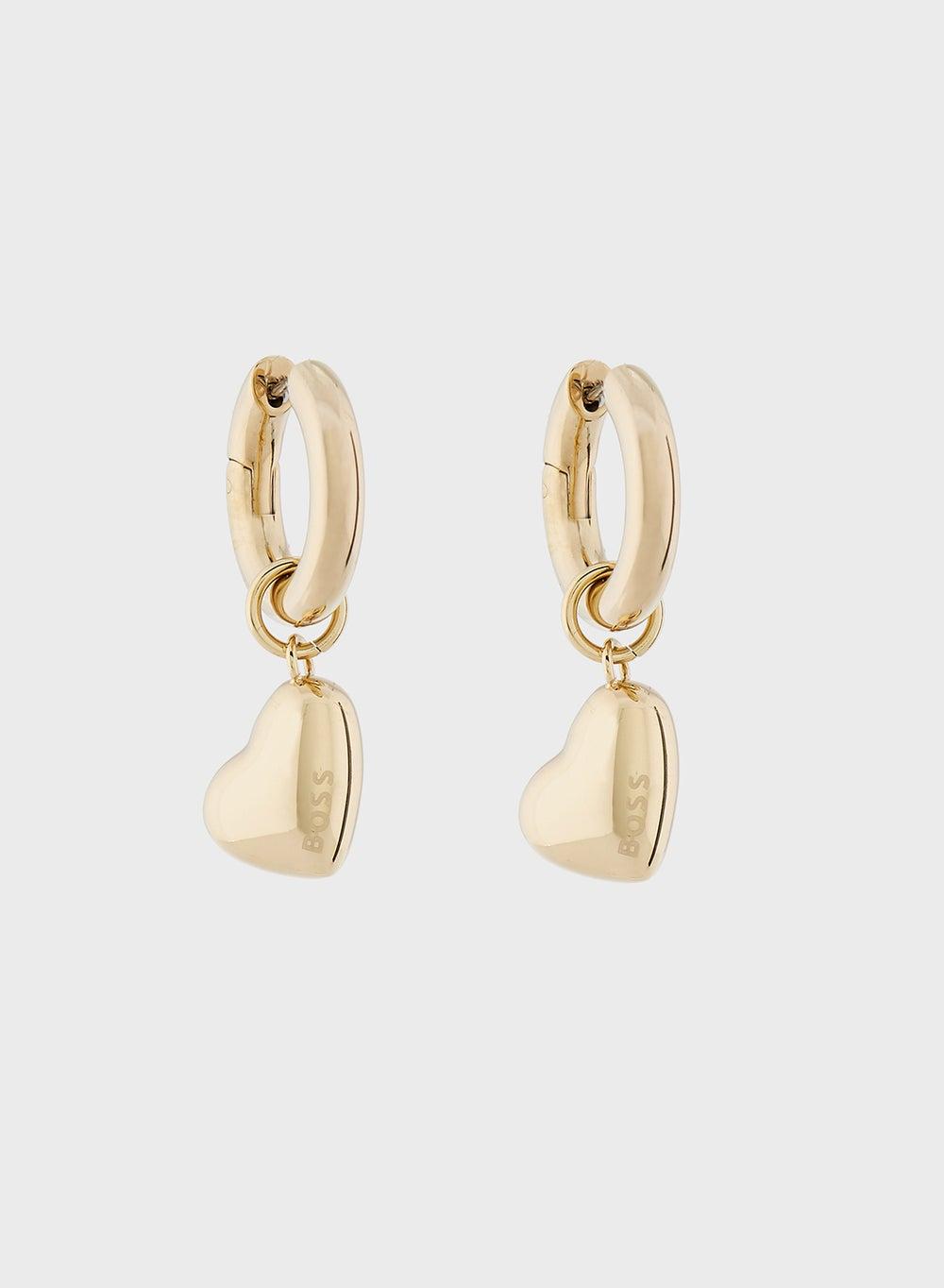 BOSS Honey Love Earrings - Chic Polished Gold-Tone Hearts - Image 1