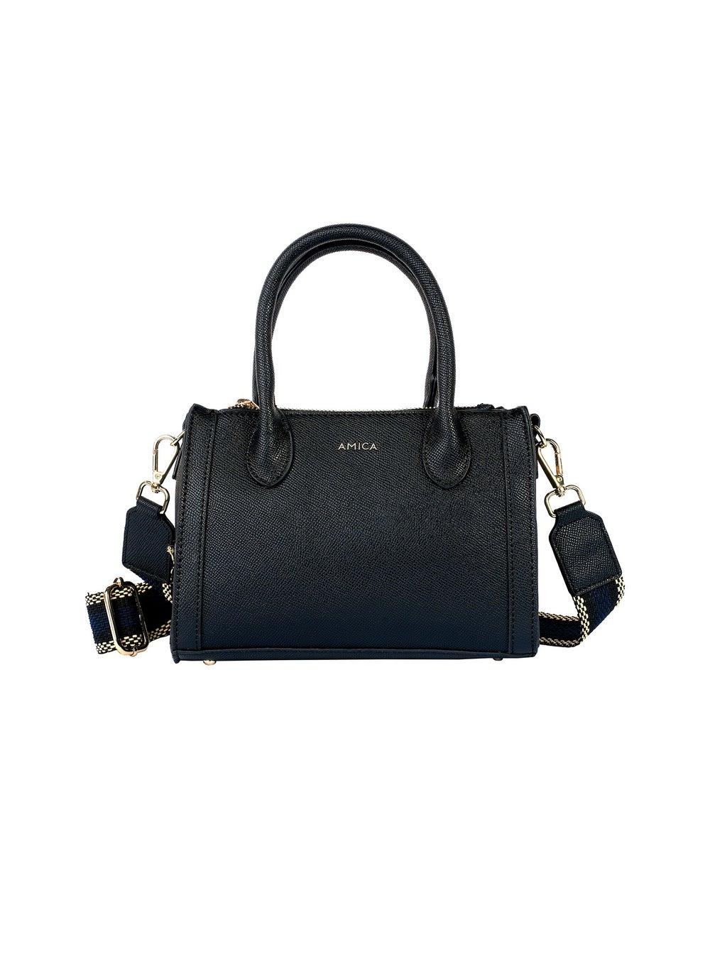 AMICA Elora Black Leather Crossbody with Chic Woven Strap - Image 1