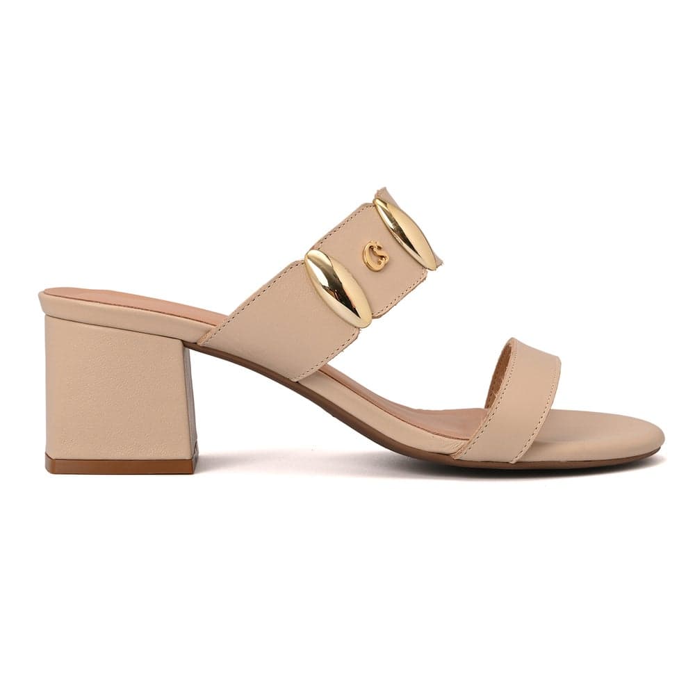 Ivory Elegance: Brazilian Crafted Metal Mule Heels - Image 1