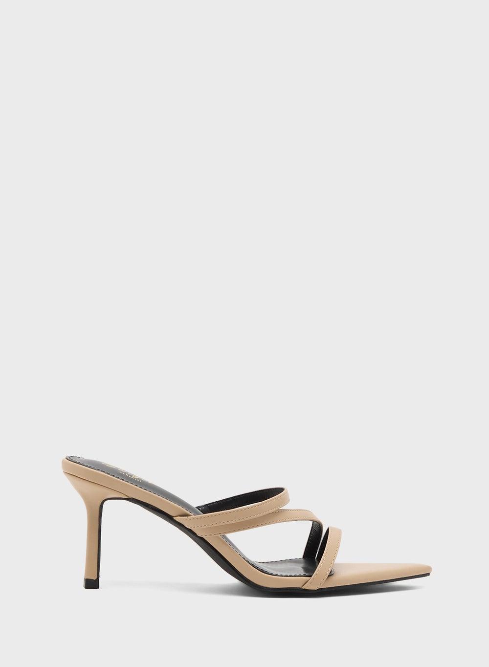 Camel PU Triple-Strap High Heel Mule - Image 1
