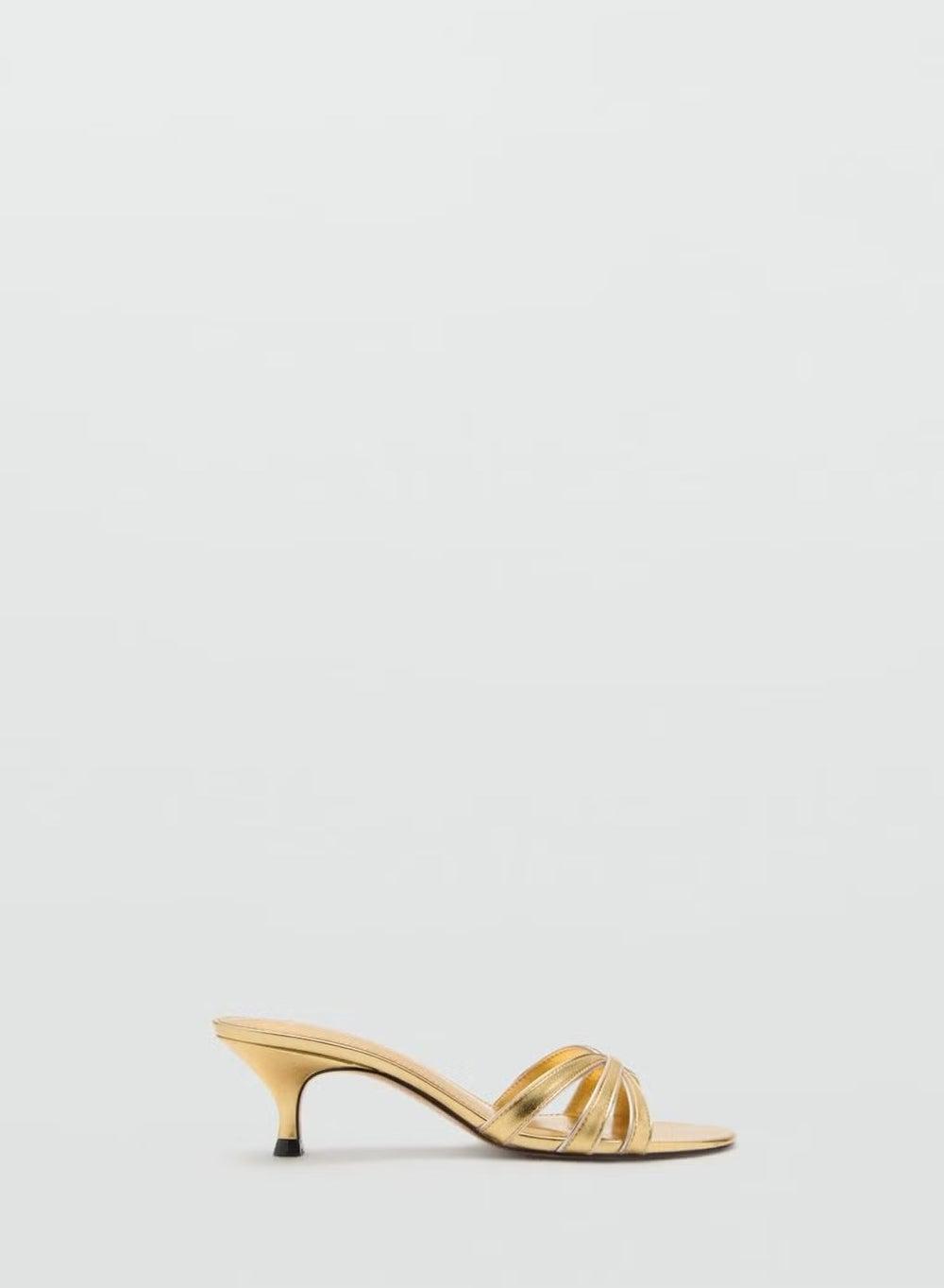 Elegant Gold Kitten Heel Sandals with Strappy Elegance - Image 1