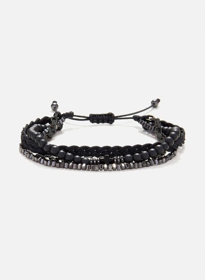 CHRYSOSTOMOS Handcrafted Men’s Onyx & Hematite Multi-Line Bracelet - Image 1